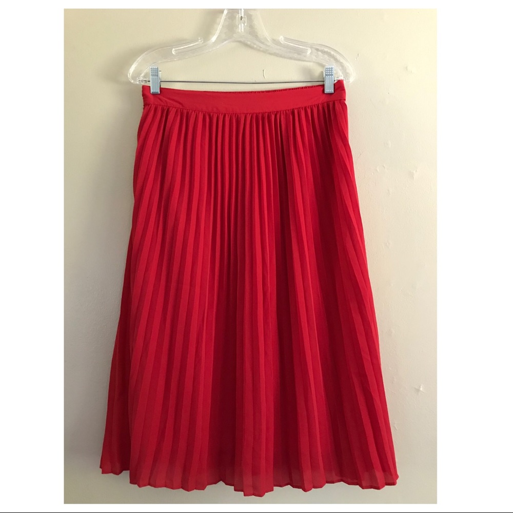 Red pleated aline midi skirt